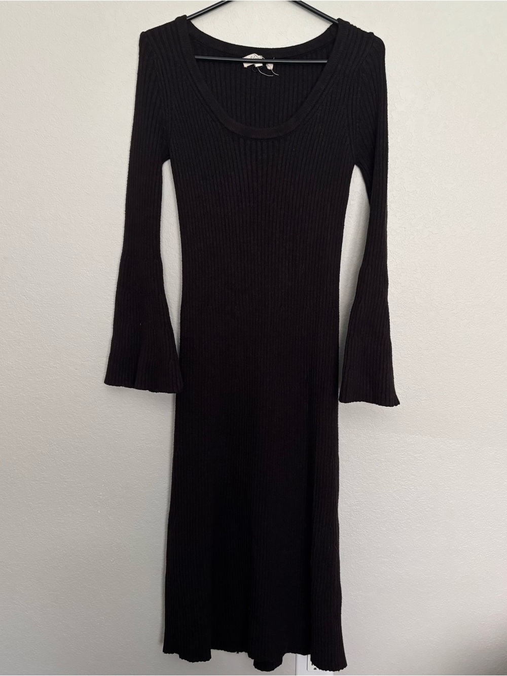Black Ribbed Long Sleeve Dress